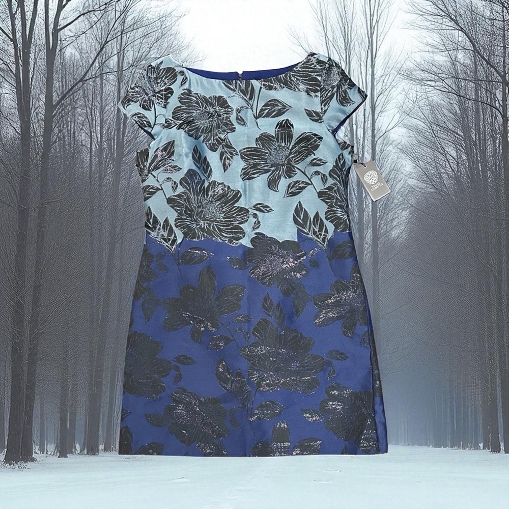 Vince Camuto NWT Blue/Black Floral cocktail Dress Sz14 appropriate for all event - Picture 6 of 11